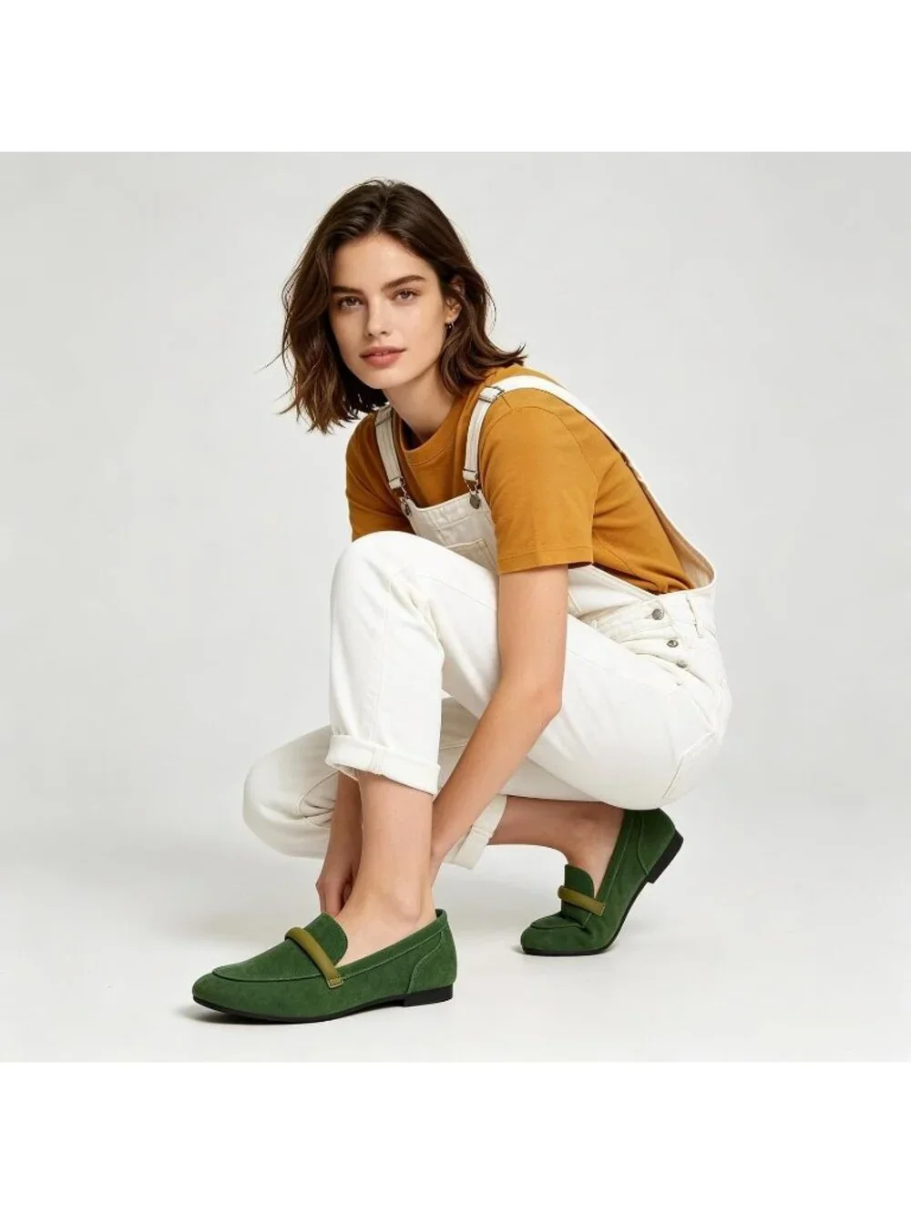 Women's Green Faux Leather Slip on Shoes Runs Small Ballet Flats Comfortable